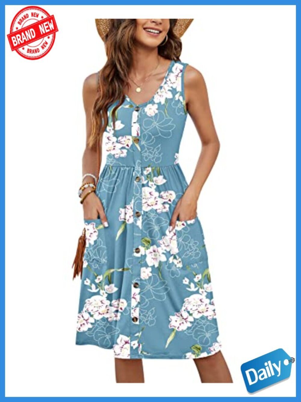 Sleeveless Swing Midi Dress with Pockets